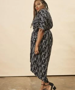 Symbology Stylized Feather Modal Wrap Dress - Black + Cream