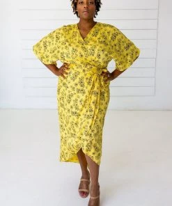 Symbology Special Occasion Tattoo Floral Modal Maxi Wrap - Citron + Black