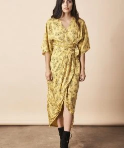 Symbology Special Occasion Tattoo Floral Modal Maxi Wrap - Citron + Black