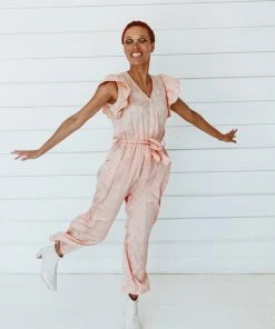 Symbology Tattoo Floral Modal Ruffle Jumpsuit - Blush + Cream