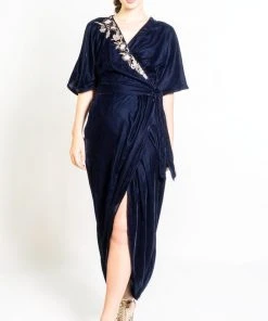 Symbology Special Occasion Velvet Wrap Dress In Midnight Blue