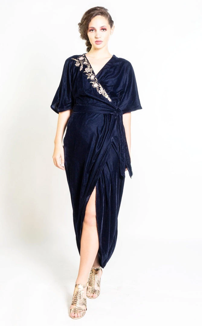 Symbology Special Occasion Velvet Wrap Dress In Midnight Blue Symbology Special Occasion Velvet Wrap Dress In Midnight Blue