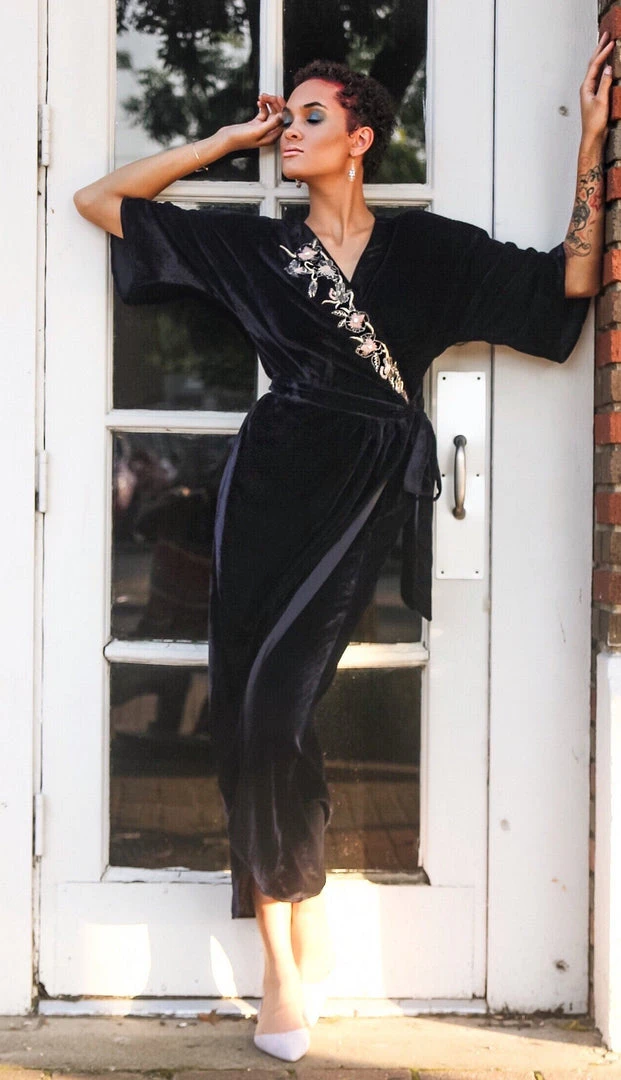 Symbology Special Occasion Velvet Wrap Dress In Midnight Blue Symbology Special Occasion Velvet Wrap Dress In Midnight Blue