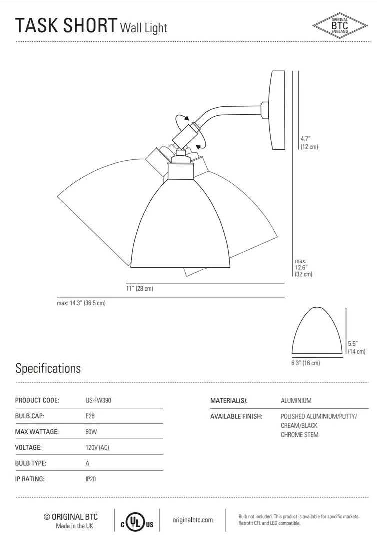 Ameico Task Short Wall Light - Polished 2 Ameico Task Short Wall Light - Polished