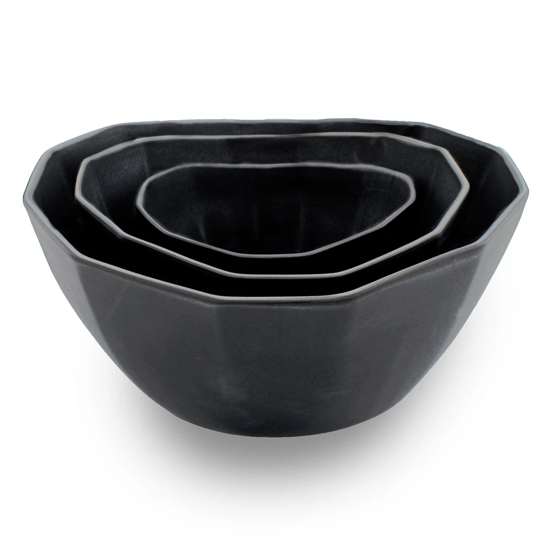 The Bright Angle Porcelain Nesting Bowl Set - Mica Black 1 The Bright Angle Porcelain Nesting Bowl Set - Mica Black
