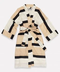 Anchal Stripe Unisex Robe - Ivory