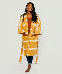 Anchal Home Goods Stripe Unisex Robe - Mustard