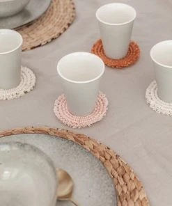 Village Thrive Kera Sunrise Macrame Coaster Set Kitchen + Dining