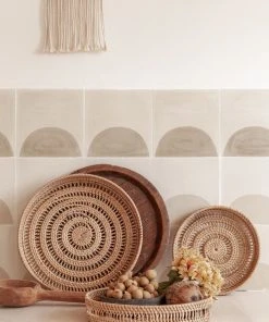 Village Thrive Home Goods Round Woven Rattan Tray