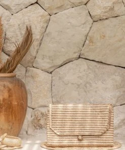 Village Thrive Stripes Rattan Clutch Bag