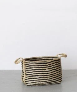 Will & Atlas Home Goods Large Jute Basket - Charcoal Stripe