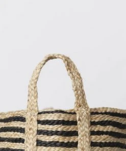 Will & Atlas Home Goods Large Jute Basket - Charcoal Stripe