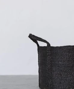 Will & Atlas Round Jute Basket With Handles - Charcoal