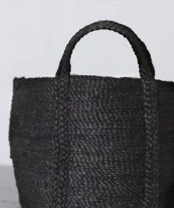 Will & Atlas Round Jute Basket With Handles - Charcoal