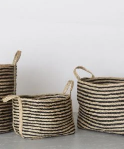Will & Atlas Home Goods Small Jute Basket - Charcoal Stripe