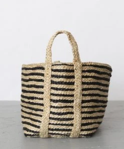 Will & Atlas Home Goods Small Jute Basket - Charcoal Stripe