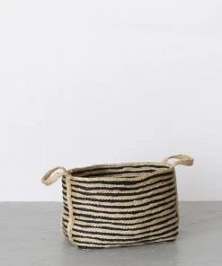 Will & Atlas Home Goods Small Jute Basket - Charcoal Stripe