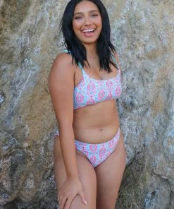 Wolven Reversible Ruched Recycled Swimsuit Top - Amalfi