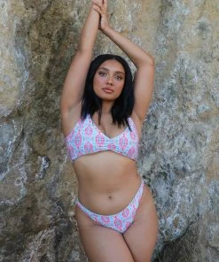 Wolven Reversible Ruched Recycled Swimsuit Top - Amalfi