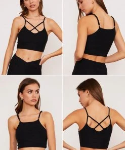 Wolven Activewear + Athleisure Reversible Crisscross Four-Way Recycled Top - Onyx