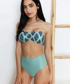 Wolven Reversible High-Waisted Recycled Bikini Bottom - Jungle