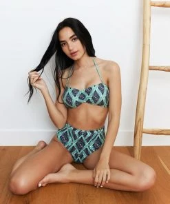 Wolven Reversible High-Waisted Recycled Bikini Bottom - Jungle
