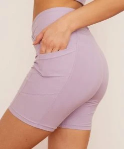 Wolven Activewear + Athleisure Recycled Midi Bike Short - Lavender