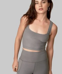 Wolven Double Cross Recycled Top - Wolf Gray Activewear + Athleisure