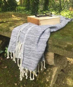 Hilana: Upcycled Cotton Yalova Upcycled Marbled Turkish Towel / Blanket - Blue