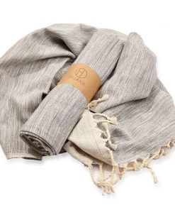 Hilana: Upcycled Cotton Yalova Upcycled Marbled Turkish Towel / Blanket - Blue