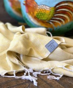 Hilana: Upcycled Cotton Yalova Upcycled Marbled Turkish Towel / Blanket - Yellow Best Sellers